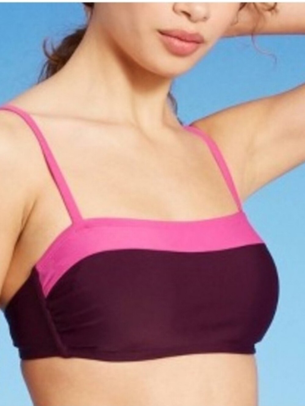 Kona Sol Bikini Top, Size M, Raisin & Pink, Sporty, Boning on Sides
